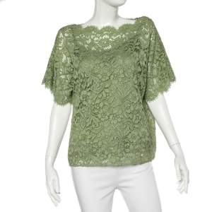 Pre Owned Dolce & Gabbana Green Floral Lace Top M