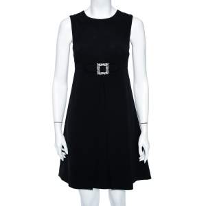 Dolce & Gabbana Black Crepe Embellished Buckle Detail A-line Dress S 