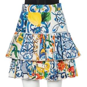 Pre Owned تنورة دولتشي أند غابانا ممزق قطن طباعة مايولكا متعدد الألوان مقاس متوسط