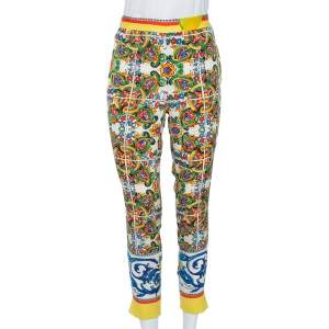 Pre Owned Dolce & Gabbana Multicolor Majolica Print Silk Trousers M 