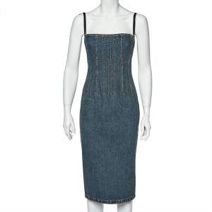 Pre Owned Dolce & Gabbana Vintage Blue Denim Corset Dress S