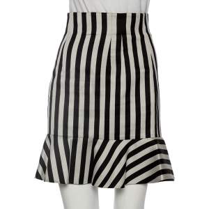 Pre Owned Dolce & Gabbana Silver & Black Striped Silk Bell Skirt S