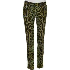 Dolce & Gabbana Green Animal Print Denim Tapered Leg Jeans S