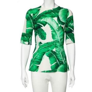 مملوكة مسبقًا Dolce & Gabbana White Banana Leaf Printed Crepe Top M