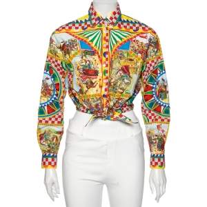 Pre Owned Dolce & Gabbana Multicolored Printed Cotton Front Tie-Up Detail Shirt S