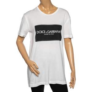 Dolce & Gabbana White Logo Print Cotton Short Sleeve T-Shirt M