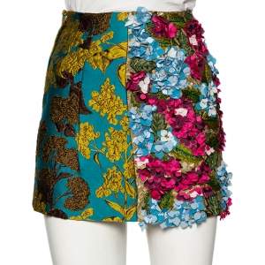 مملوكة مسبقًا Dolce & Gabbana Multicolored Jacquard Floral Embellished Applique Mini Skirt XS