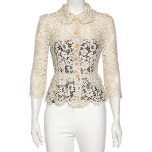 Dolce & Gabbana Light Beige Floral Lace Button Front Jacket S