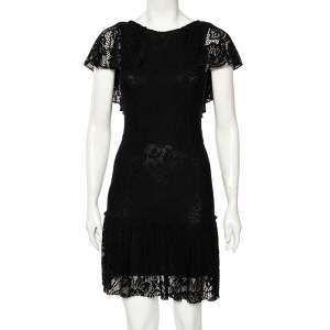 Pre Owned Dolce & Gabbana Black Crochet Lace Flared Hem Detailed Dress S