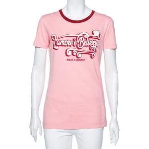 Dolce & Gabbana Pink Printed Cotton Short Sleeve T-Shirt S