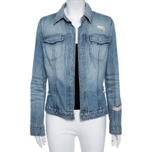 Pre Owned Dolce & Gabbana Vintage Blue Distressed Denim Open Front Jacket M
