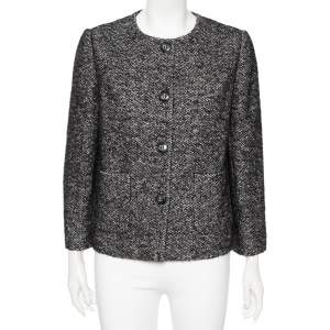 Dolce & Gabbana Monochrome Wool Button Front Collarless Jacket M