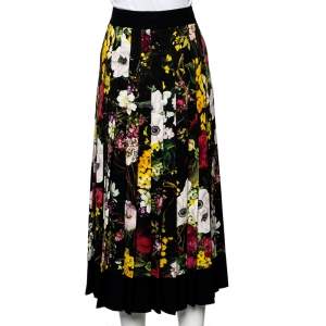 Dolce & Gabbana Black Silk Crepe Pleated Midi Skirt L