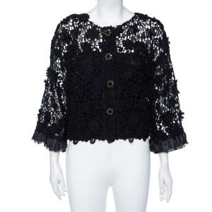 Pre Owned Dolce & Gabbana Black Floral Lace Button Front Cropped Jacket S