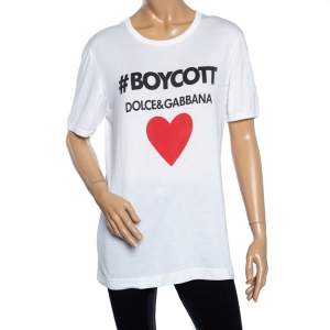 Pre Owned Dolce & Gabbana White Boycott Cotton Short Sleeve T-Shirt M