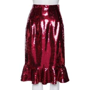 Dolce & Gabbana Red Sequin Embellished Flared Hem Detailed Skirt M