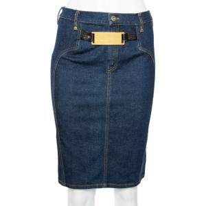 D G Vintage Navy Blue Denim Logo Plaque Detail Mini Skirt S