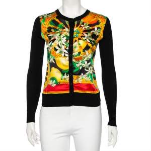 Dolce & Gabbana Multicolored Printed Silk & Wool Button Front Cardigan S 
