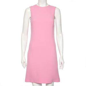 Pre Owned Dolce & Gabbana Pink Textured Wool Button Detailed A-Line Dress S 