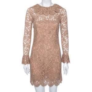 Pre Owned Dolce & Gabbana Beige Lace Long Sleeve Mini Dress S