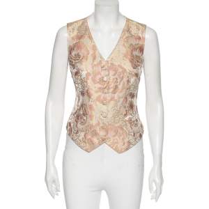 Pre Owned Dolce & Gabbana Dusky Pink Silk Brocade Button Front Waistcoat M