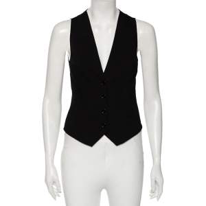 Pre Owned Dolce & Gabbana Black Wool & Lace Button Front Waistcoat S