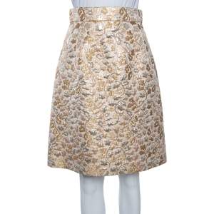 Dolce & Gabbana Gold Floral Jacquard Brocade Flared Skirt S