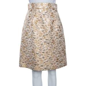 Pre Owned Dolce & Gabbana Gold Floral Jacquard Brocade Flared Skirt S