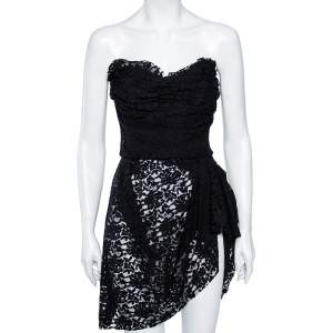 Pre Owned فستان دولتشي أند غابانا دانتيل أسود بلا حمالات قصير مقاس وسط (ميديوم)