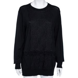 Dolce & Gabbana Black Knit & Lace Paneled Long Sleeve Sweater M