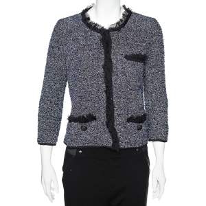Dolce & Gabbana Navy Blue Lurex Tweed Button Front Jacket L