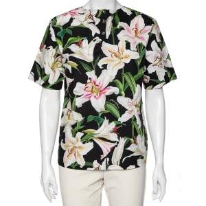 Pre Owned Dolce & Gabbana Multicolor Lily Print Cotton Short Sleeve Top M