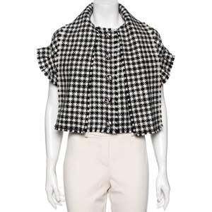 Pre Owned Dolce & Gabbana White & Black Houndstooth Wool Ruffled Sleeves Jacket M