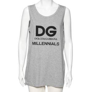 Pre Owned Dolce & Gabbana Grey Cotton Logo Printed Crewneck Tank Top M 