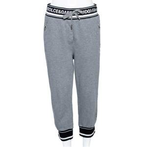 Pre Owned Dolce & Gabbana Grey Cotton Logo Trimmed Cropped Track Pants M