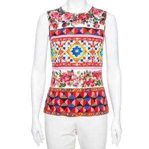 Pre Owned Dolce & Gabbana Multicolor Printed Silk Sleeveless Top M