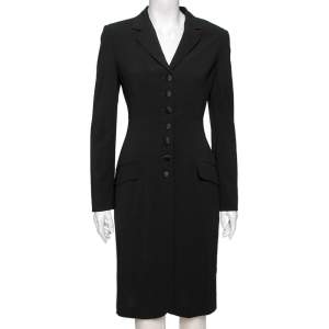 Pre Owned Dolce & Gabbana Vintage Black Wool Crepe Single Breasted Coat M