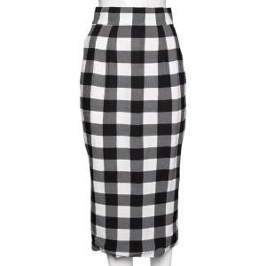 Pre Owned Dolce & Gabbana Monochrome Checkered Crepe Midi Skirt S