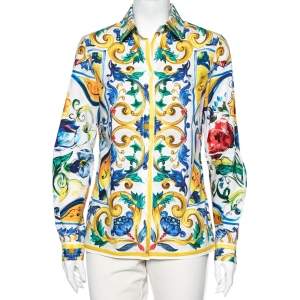 Pre Owned Dolce&Gabbana Multicolored Majolica Printed Cotton Button Front Shirt M