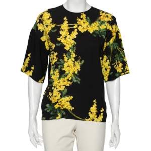 Pre Owned Dolce & Gabbana Black & Yellow Floral Printed Crepe Blouse M