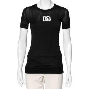 Pre Owned Dolce & Gabbana Black Logo Embroidered Knit Sweater S