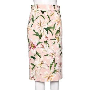 Pre Owned Dolce & Gabbana Pink Floral Printed Crepe Midi Skirt S