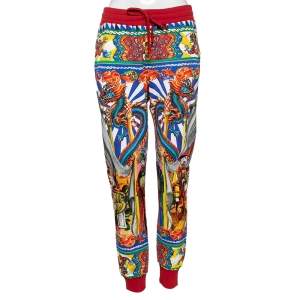 Pre Owned Dolce & Gabbana Multicolored Sicilian Chinoiserie Printed Cotton Joggers L