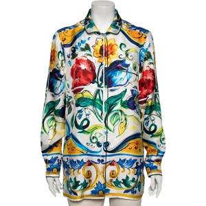 Pre Owned Dolce & Gabbana Multicolored Majolica Printed Silk Button Front Pajama Shirt M