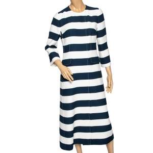 Dolce & Gabbana Navy Blue & White Striped Crepe Double Breasted Coat M