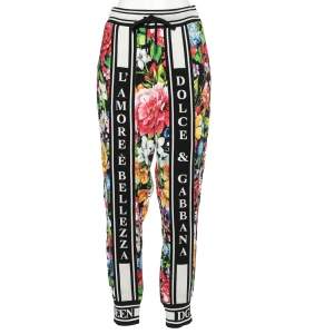 Pre Owned Dolce & Gabbana Multicolor Floral Printed Crepe & Knit Trim Joggers S
