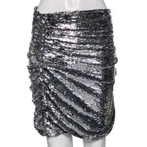 Pre Owned Dolce & Gabbana Silver Pleated Sequin Mini Skirt L