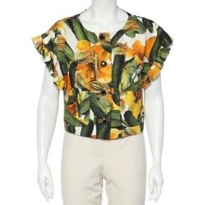 Pre Owned Dolce & Gabbana Multicolor Zucchini Printed Cotton Jacquard Cropped Jacket M