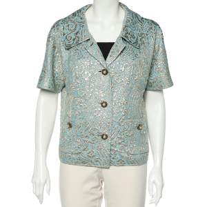 Pre Owned Dolce & Gabbana Blue Silk Brocade Button Front Jacket L