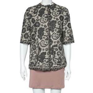 Pre Owned Dolce & Gabbana Beige Printed Textured Silk Button Front Jacket L
